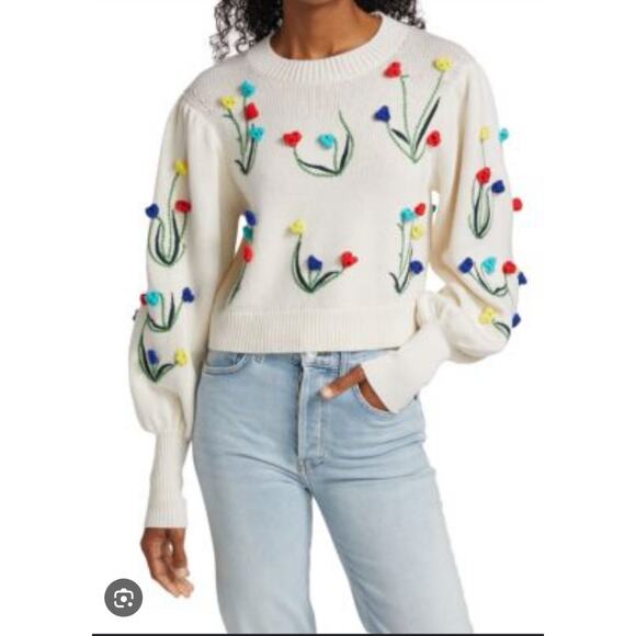 Alice + Olivia Sweaters - Alice+Olivia Wendell crochet colorful flower sweater